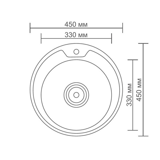 Мойка кухонная врезная Accoona, круг. 450*450*165мм, глянец, толщ. 0,6мм, глубина 165мм (15) AB4545