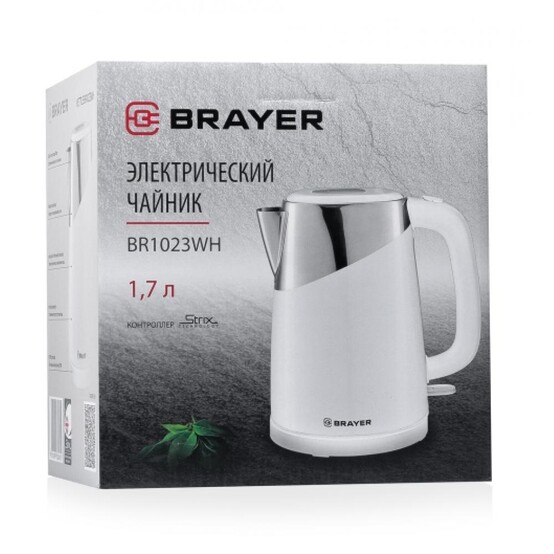 Чайник электрический BR1023WH Brayer металлический белый1,7 л 2150Вт