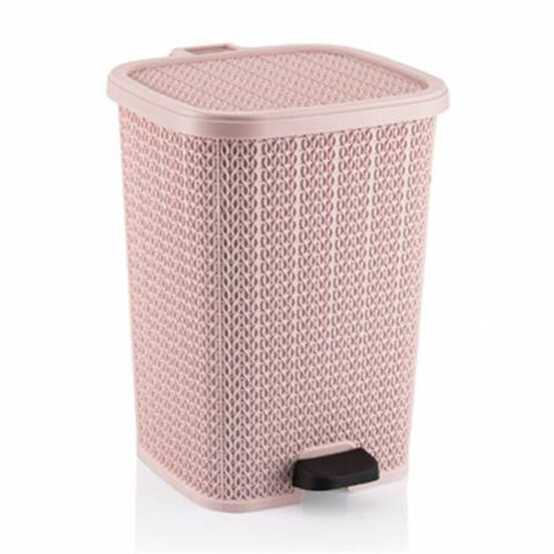 Ведро пластиковое для мусора 12 л 250*255*340 мм с педалью пепел-розовый Вязаный узор Ddstyle (1/8)