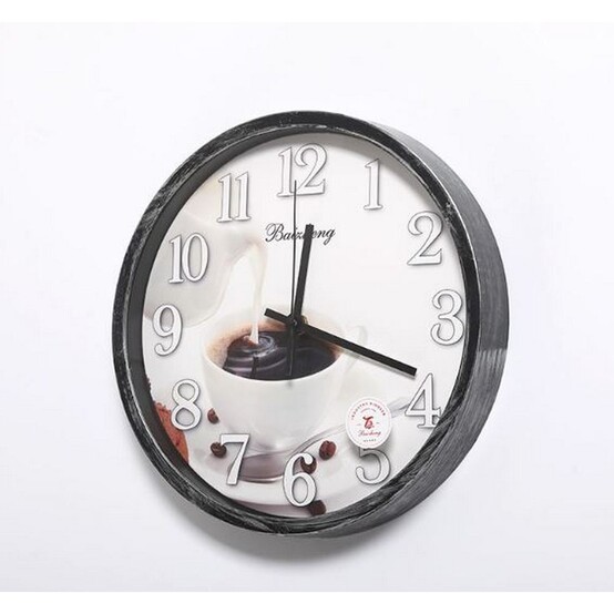 Часы пластиковые настенные  30 см круг черный Чашка кофе Baizheng (1/30)