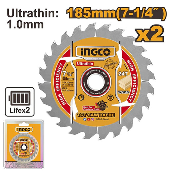 Набор пильных дисков 185 мм 24T 2 шт INGCO TSB1853