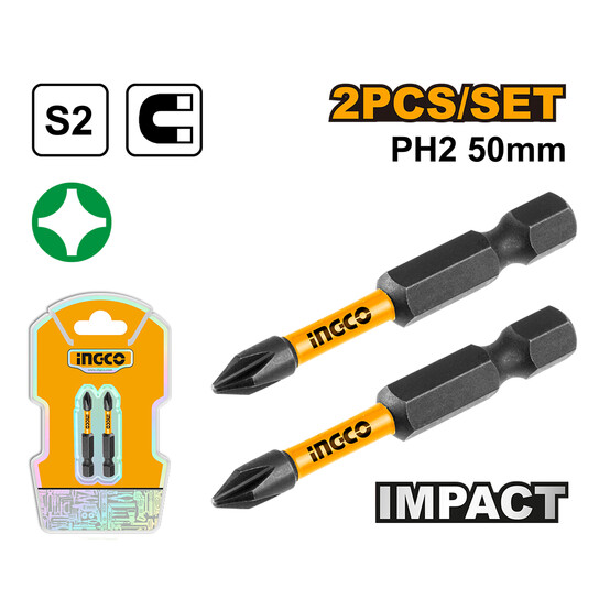 Бита PH2  50 мм ударная  2 шт INGCO SDBIM71PH250 INDUSTRIAL