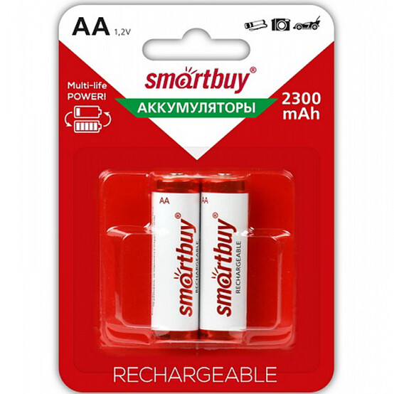 Батарейка AA Пальчиковая 1,5V NiMh аккумуляторная 2300mAh Smartbuy (блистер 2шт) (2/24/240)