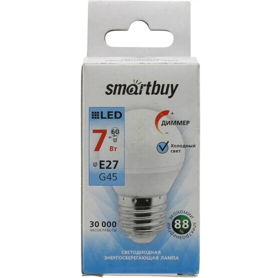 *Лампа светодиодная Е27  7Вт 4000К (Диммер) G45D (10/100) Smartbuy