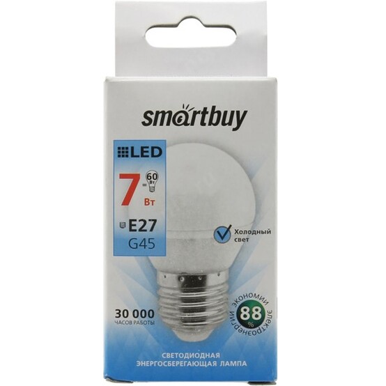 *Лампа светодиодная Е27  7Вт 4000К G45 (10/100) Smartbuy