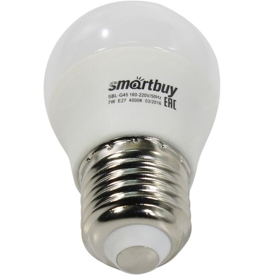 *Лампа светодиодная Е27  7Вт 4000К G45 (10/100) Smartbuy