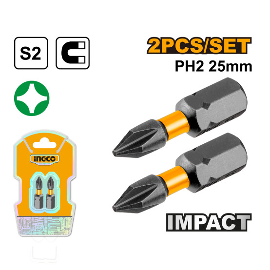 Бита PH2  25 мм ударная  2 шт INGCO SDBIM71PH225 INDUSTRIAL