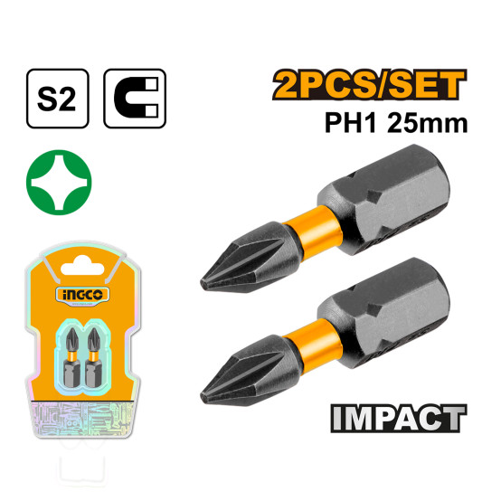 Бита PH1  25 мм ударная  2 шт INGCO SDBIM71PH125 INDUSTRIAL