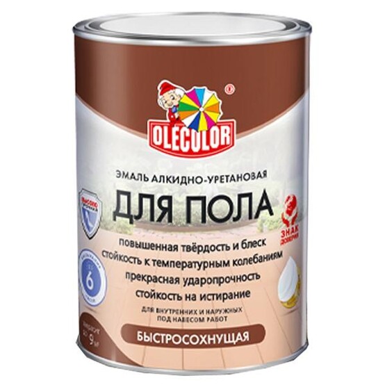 Эмаль для пола алкидно-уретановая OLECOLOR серая быстросохнущая 0,8кг