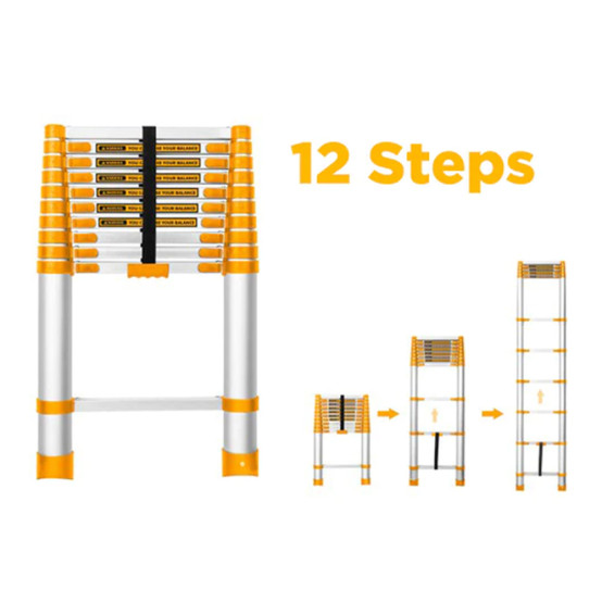 Лестница INGCO HLAD08121 телескопическая, 12 ступеней, нагрузка 150 кг, высота 3780 мм