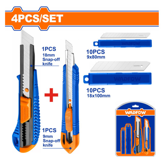 Набор ножей 18мм +9мм + 2 набора лезвий WADFOW WSK2204