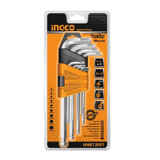 Набор ключей Torx INGCO 1.5-10 мм  (6/36) Extra Long HHK12091 INDUSTRIAL