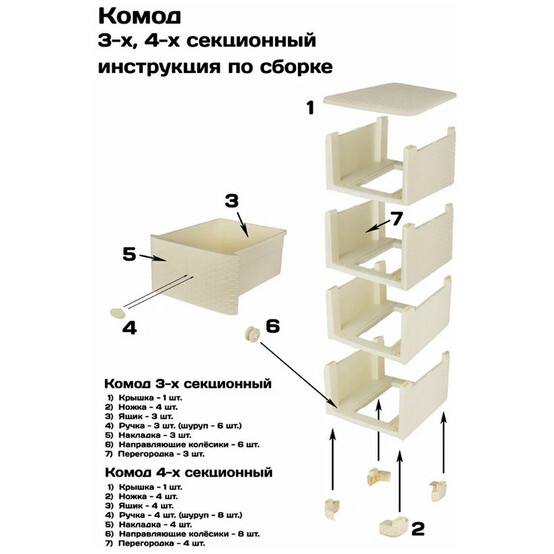 Комод пластиковый 3-х секционный 375*360*630 мм слоновая кость Плетенка Альтернатива 1/1)