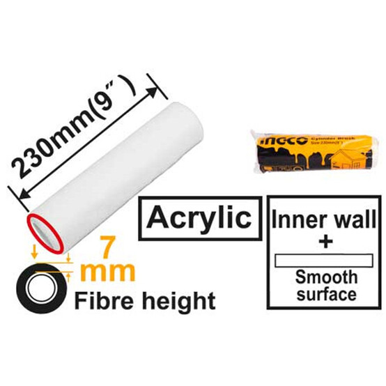 Ролик d6мм Акрил 230 мм ворс 7 мм INGCO HRC0523007