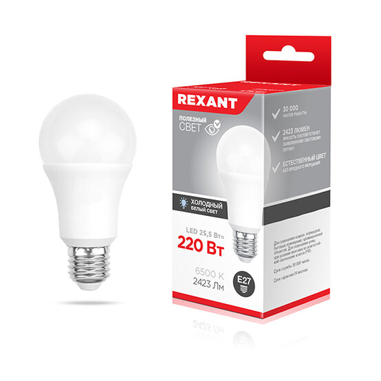 Лампа светодиодная E27 25,5 Вт 6500 K А80 груша 2423 лм Rexant