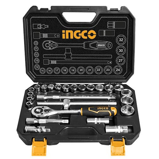Набор головок INGCO INDUSTRIAL 25 предметов с трещоткой 10-32 мм.