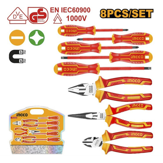 Набор диэлектрического инструмента 1000 В, INGCO HKIST3081 8 предметов INDUSTRIAL