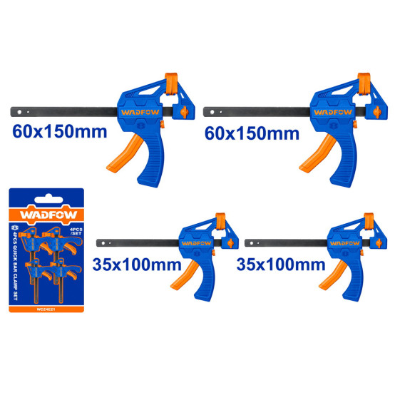 Набор струбцин быстрозажимных 4 шт (60х150-2шт, 35х100- 2шт) WADFOW WCZ4E21