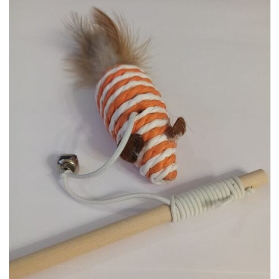 Игрушка-дразнилка для кошек Крыска с перьями на палочке Забавный кот (1/480)