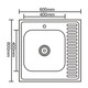 Мойка кухонная, угловая 600*600мм, глянц, толщ. 0,6мм, глубина 160мм Accoona (10) AB6060-L