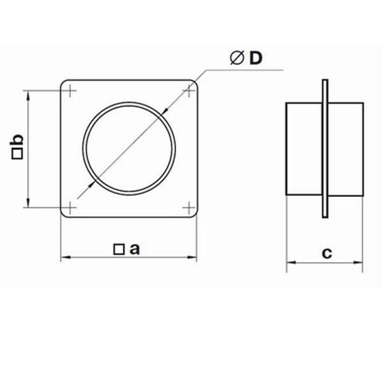Пластина настенная 150*150 с фланцем d=120 Пластик