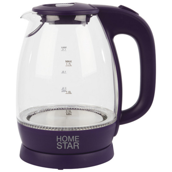 Чайник стеклянный электрический 1,7 л 2,2 кВт подсветка фиолетовый HomeStar (1/6)