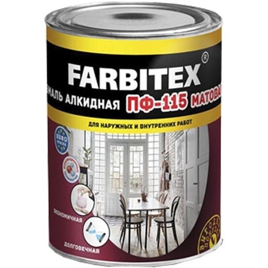 Эмаль алкидная ПФ-115 FARBITEX белая матовая 10 кг