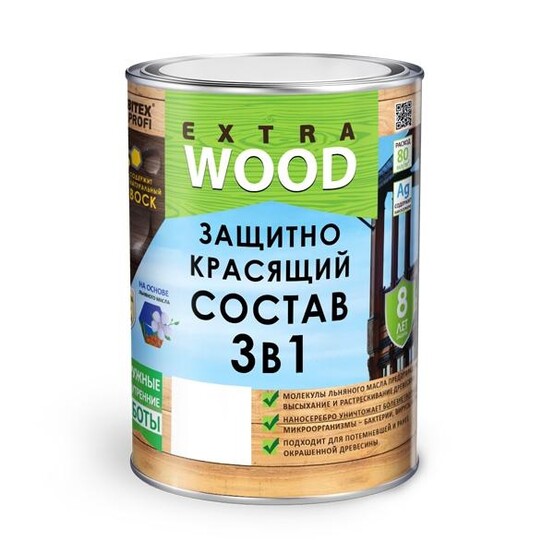 Защитно-красящий состав алкидный 3в1 FARBITEX PROFI WOOD EXTRA белый 9л