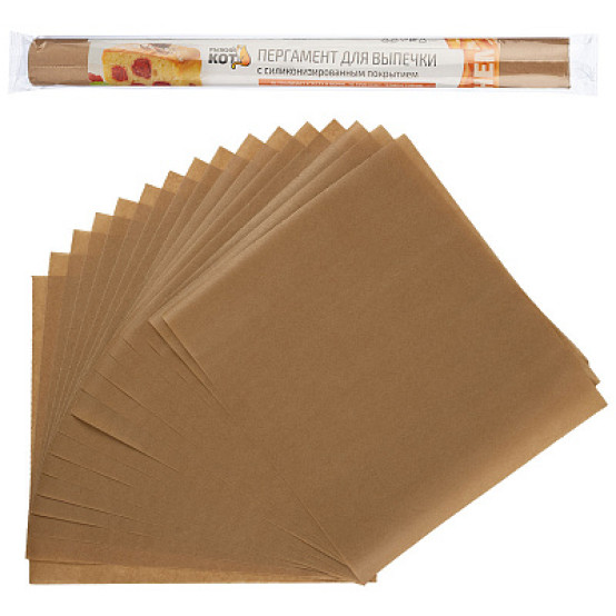 Бумага для выпечки 38*42 см 16 листо пергамент в листах с силиконизирован покрытием Рыжий Кот (1/36)