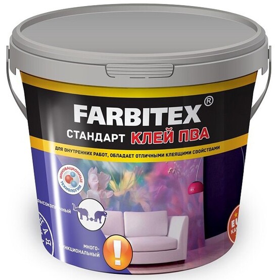 Клей ПВА для бумаги и картона Стандарт Farbitex 10кг
