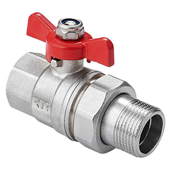 Кран шаровый RTP 1/2" американка PN40 бабочка, латунь/никель (60)