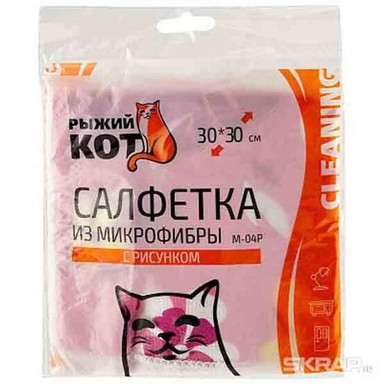 Салфетка из микрофибры 27*27 см M-04P-Eco с рисунком Рыжий кот (1/200)