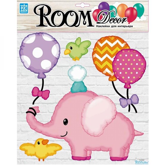 Стикер ПВХ 30*30,5 см Розовый слоненок Room Decor (1/12)