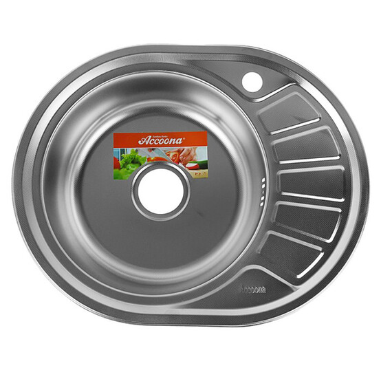 Мойка кухонная, овал 570*450мм, лев. матов, декор, 0,6мм, глуб.165мм Accoona AC4557-L (15)
