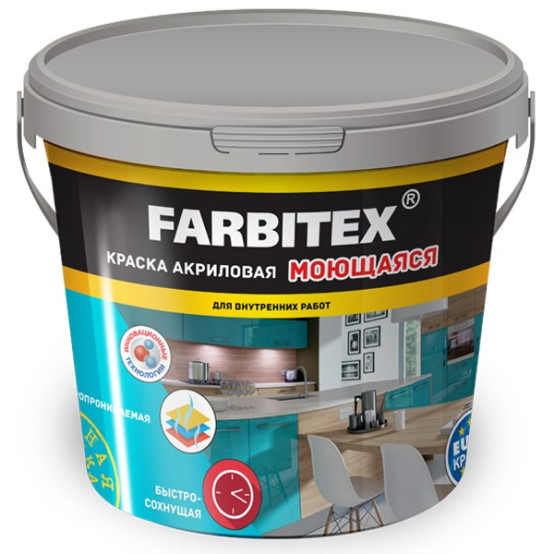 ВДК моющаяся Farbitex акриловая белая база А 6,0кг