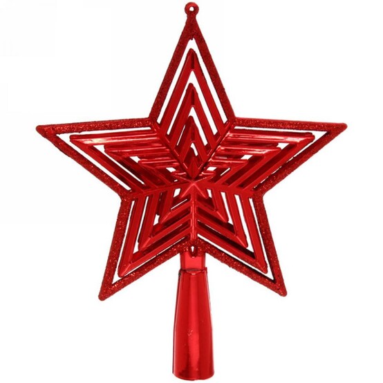 Верхушка пластиковая на елку Звезда 15 см красный Классический блеск Серпантин (1/400)