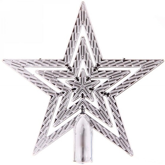 Верхушка пластиковая на елку Звезда 9,5 см серебро Классика Серпантин (1/300)