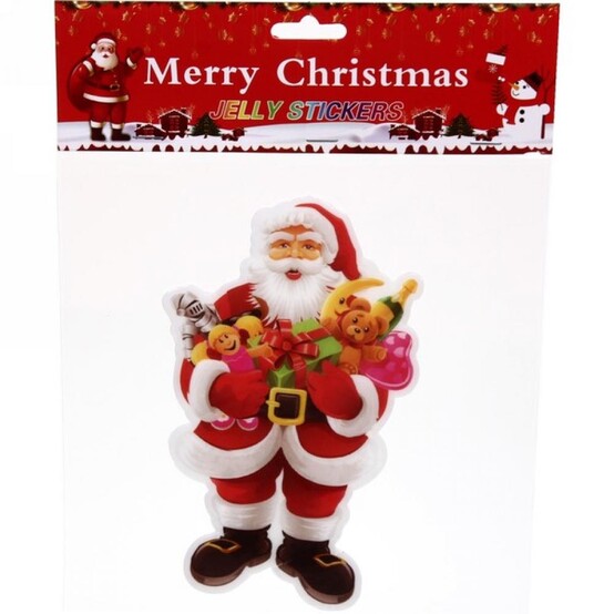 Стикер ПВХ  19*20 см на стекло Дед Мороз с подарками Серпантин (1/612)