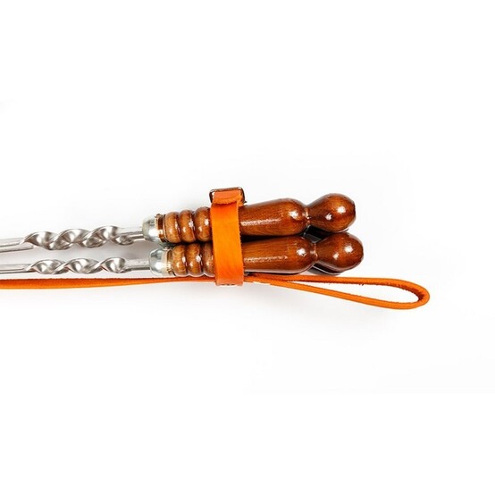 Набор шампуров нерж сталь 6 шт 680*95*70 мм деревянная ручка получехол натур кожа оранж (1/10)