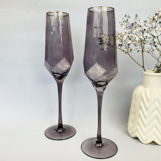 Набор стеклянный бокалов 2 пр 180 мл для шампанского графит Ice Crystal Селфи (1/24)