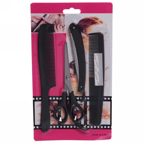 Набор для стрижки волос 4 пр ножницы прямые расческа 2 шт станок для бритья Barber (1/360)