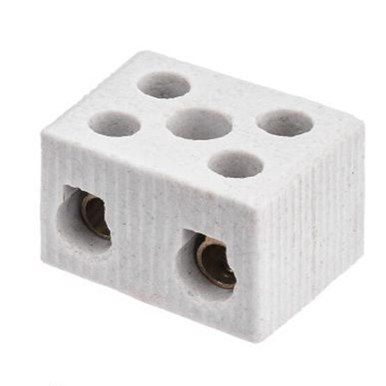 Керамический блок зажимов 15 Ампер 2 пары контактов с крепежным отверстием TDM (10)