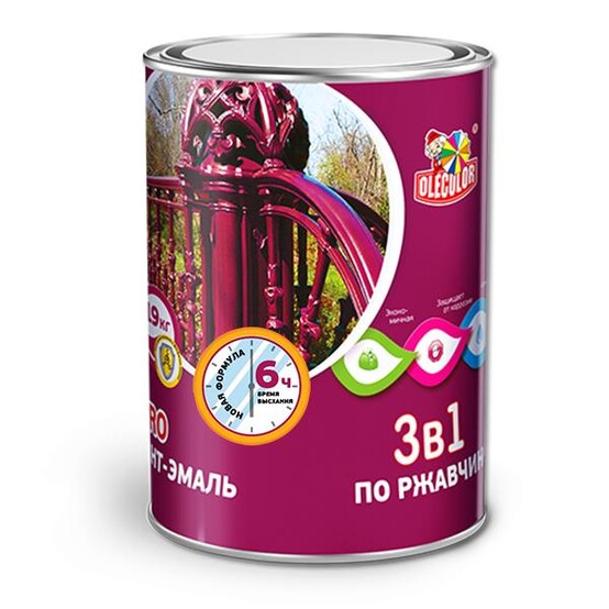 Грунт-эмаль по ржавчине алкидная OLECOLOR красная RAL3020 2,0кг