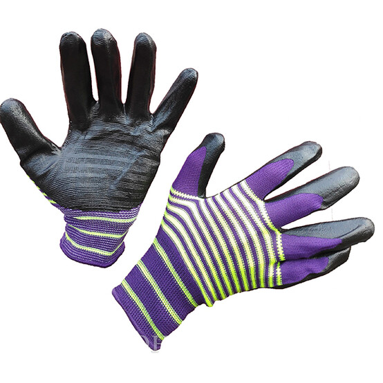Перчатки нейлоновые облитые латекс рифленные фиолетовые