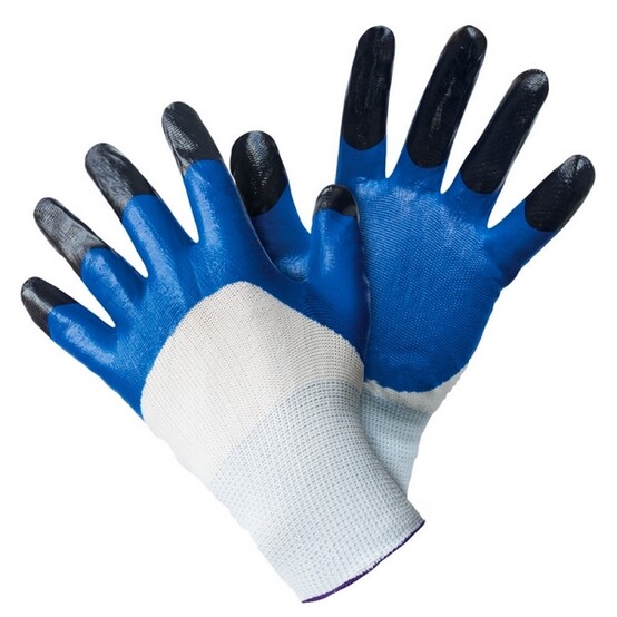 Перчатки нейлоновые с двойным нитриловым обливом синие