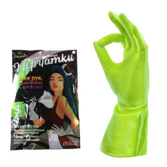 Перчатки хозяйственные виниловые зеленые Household Gloves Premium S